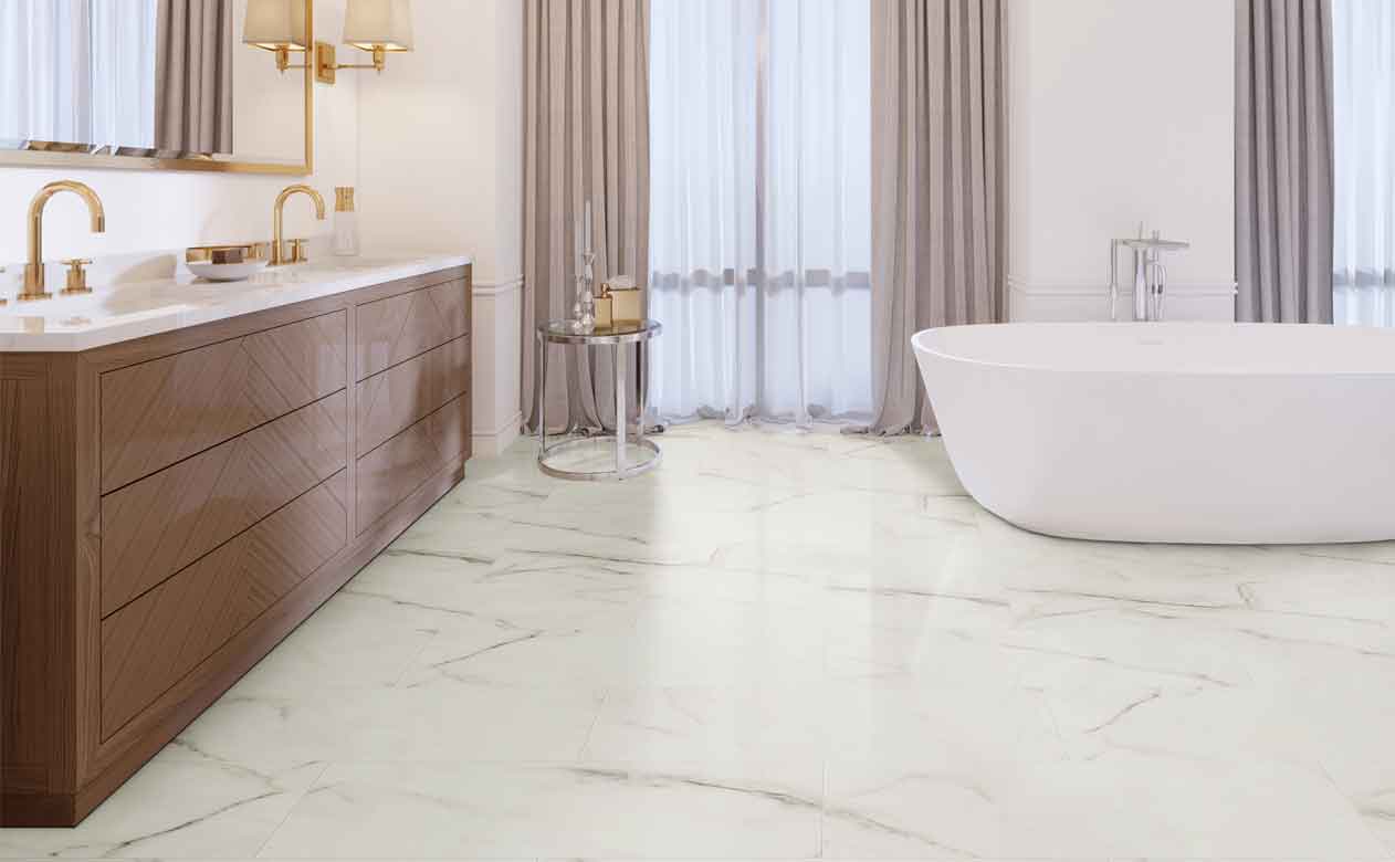 Bathroom with marble look vinyl tile